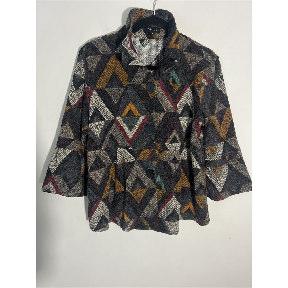 Damee Inc Jacket Womens Small Abstract Art To Wear Button Up Wire Collar